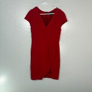 Maeve Dress Womens Medium Red V Neck Short Sleeve Tulip Wrap Hem Textured Knit